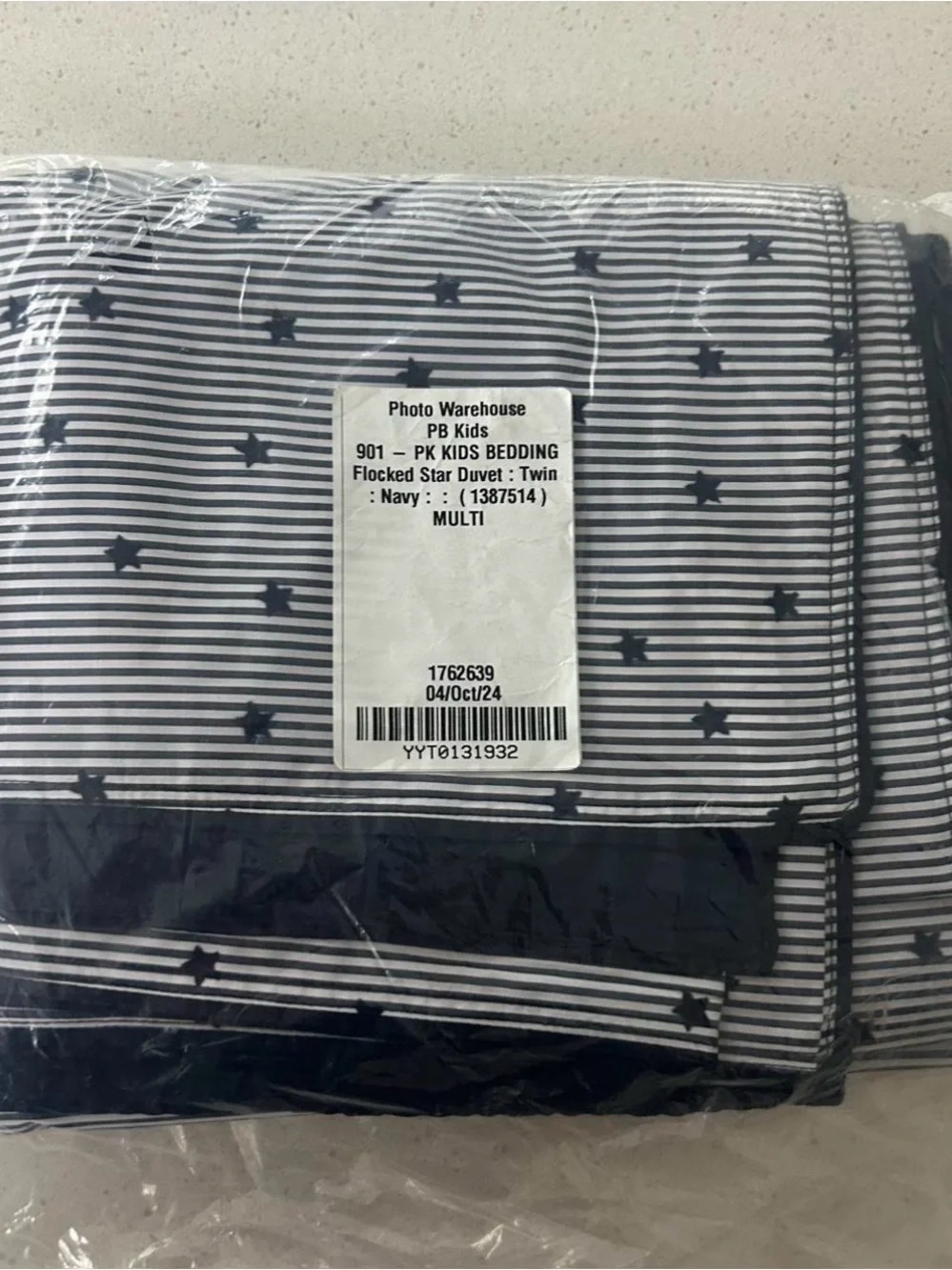 Pottery Barn Flocked Star Duvet Cover Navy Blue Twin NWOT Sample